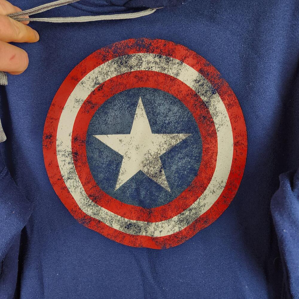 Marvel Captain America Hoodie Mens Small Blue Shield Graphic Mask Cut Out Winter - Picture 2 of 13